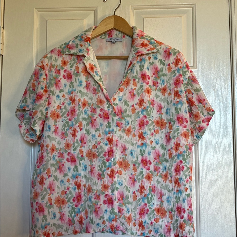 Polagram Pink and Orange Floral Lined Blouse